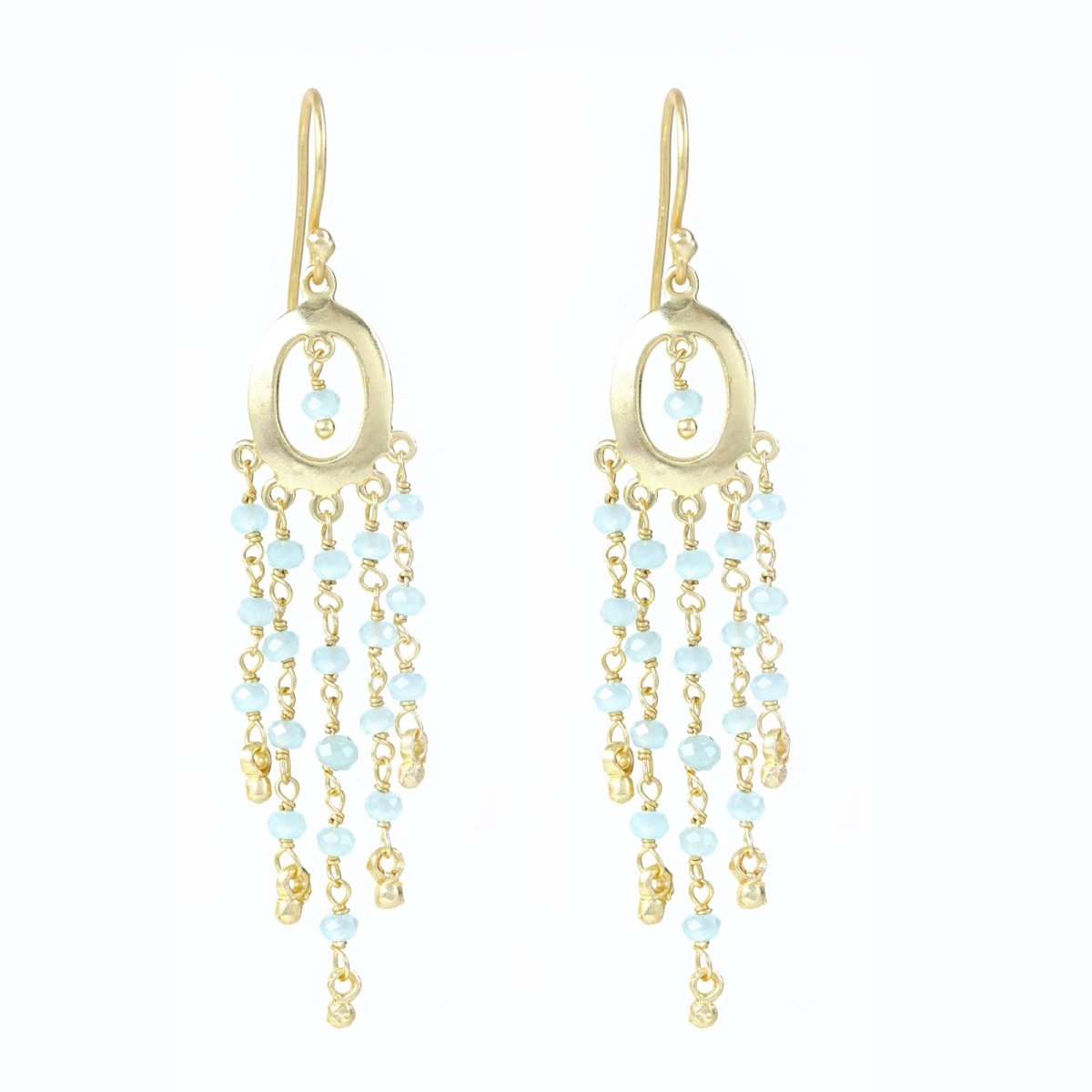 Waterfall Cascade Aqua Chalcedony Bead Chandelier Earrings Gold Plated Earring - rockflowerpaper