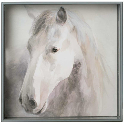 White Horse 15 Inch Square Lacquer Art Serving Tray Tray - rockflowerpaper