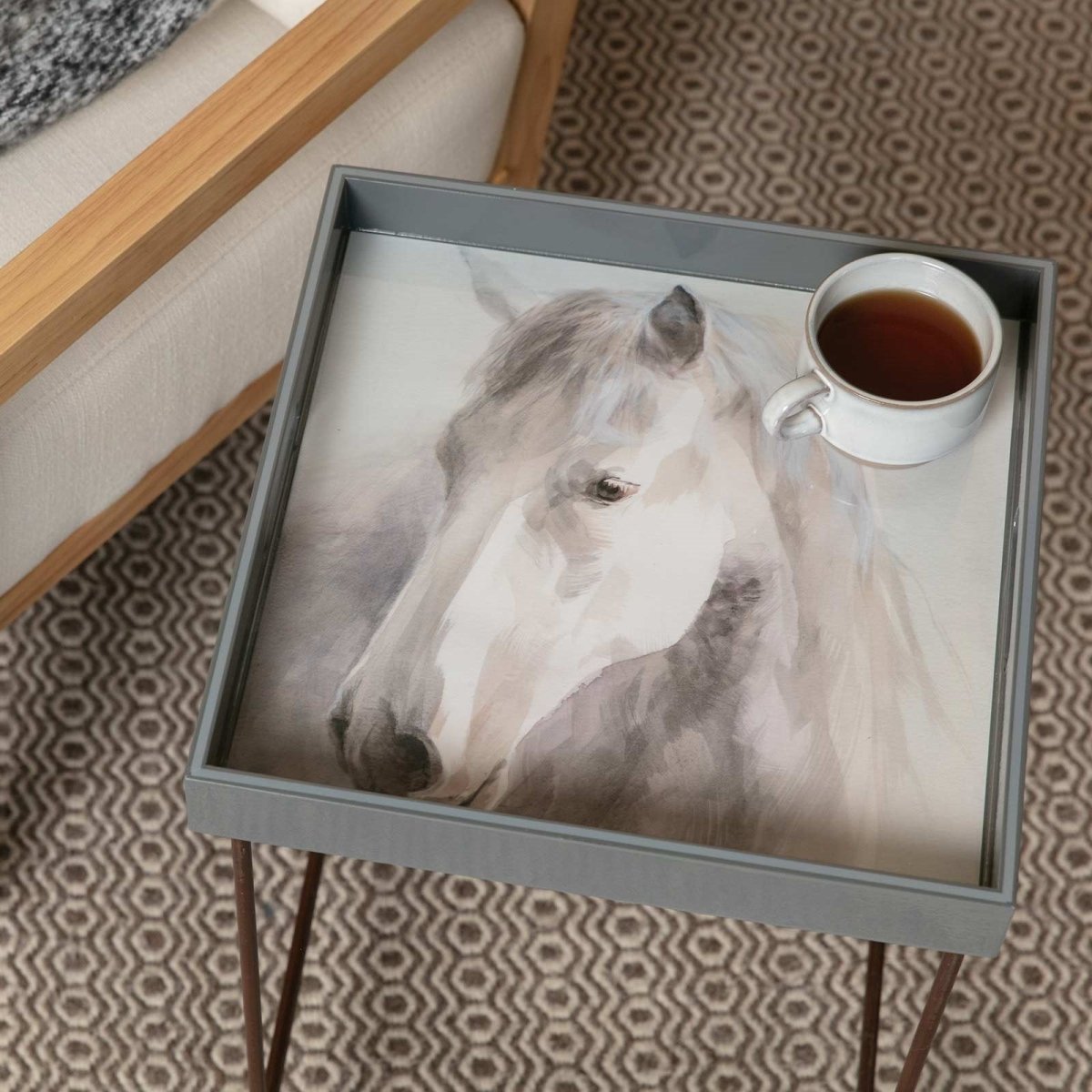 White Horse 15 Inch Square Lacquer Art Serving Tray Tray - rockflowerpaper