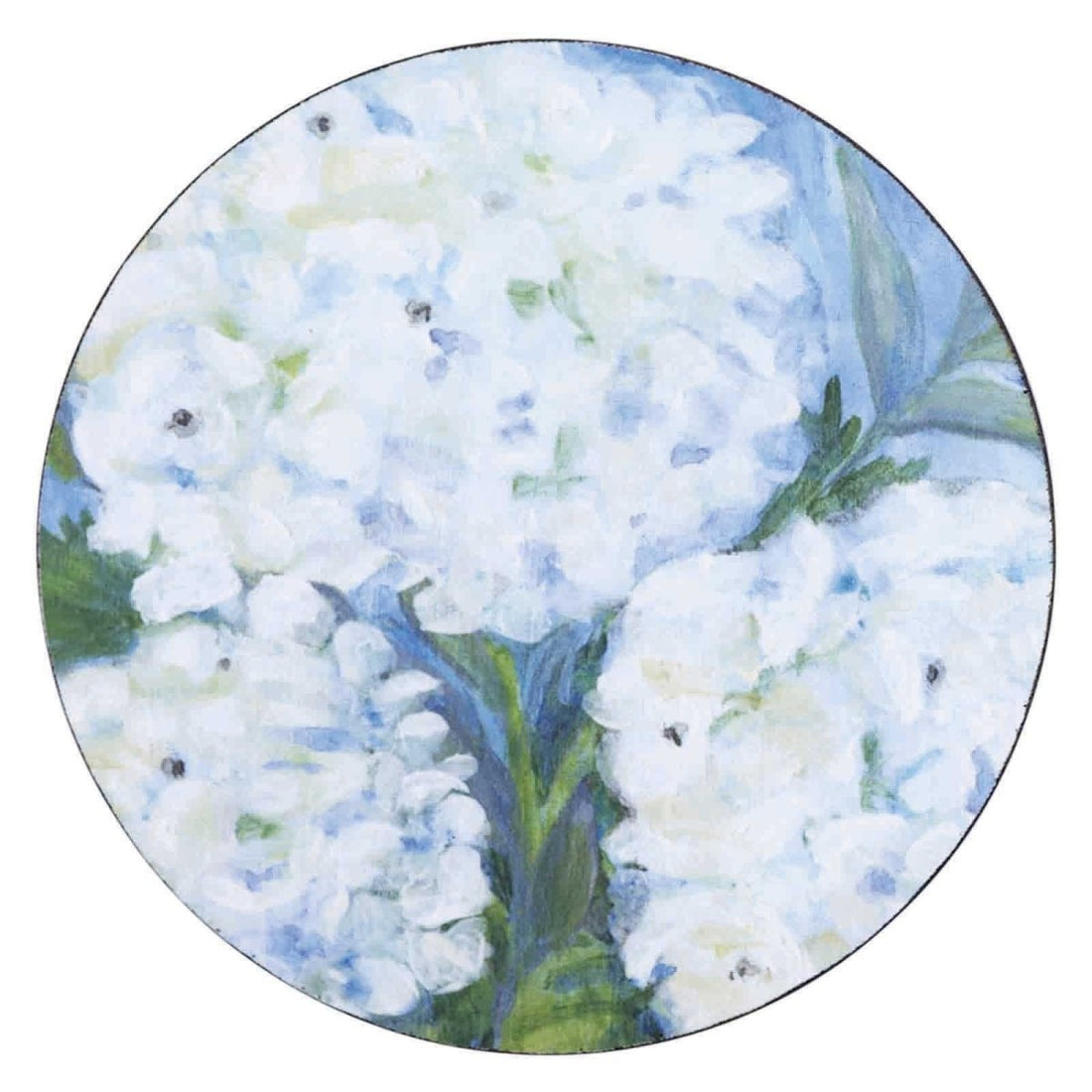 White Hydrangeas - Elegant Round Art Coasters Set of 4 Coaster - rockflowerpaper