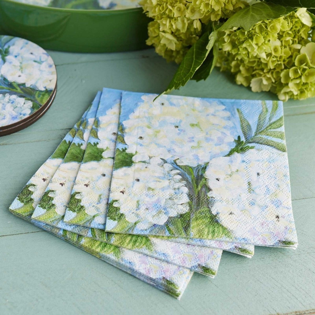 White Hydrangeas Paper Cocktail Napkins (Pack of 20) Paper Cocktail Napkin - rockflowerpaper